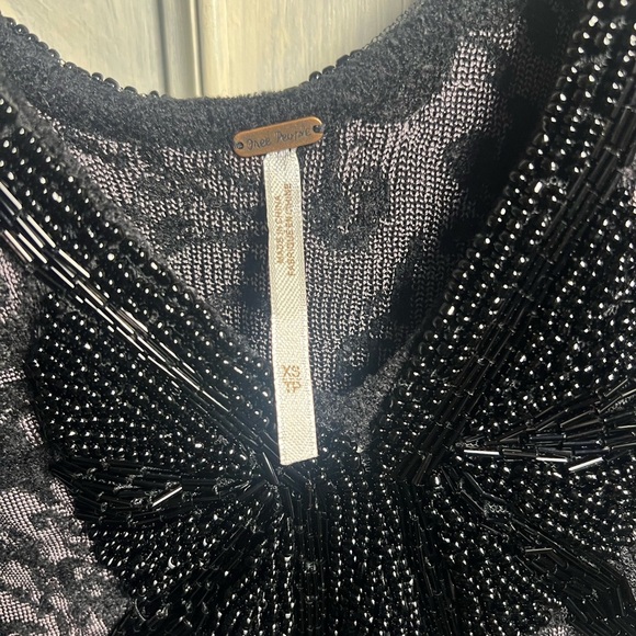Free People Black Grey Starstruck Jacquard Embroidered Beaded Sweater Dress - Picture 9 of 12